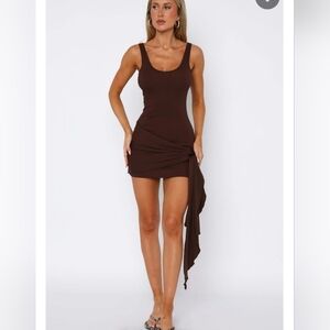 Nwt! White Fox Boutique Dumping You Ribbed Mini Wrap Dress Size Xs Chocolate